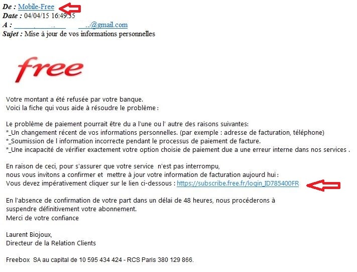 free mail piège
