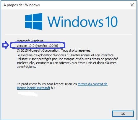 windows 10 numéro de version