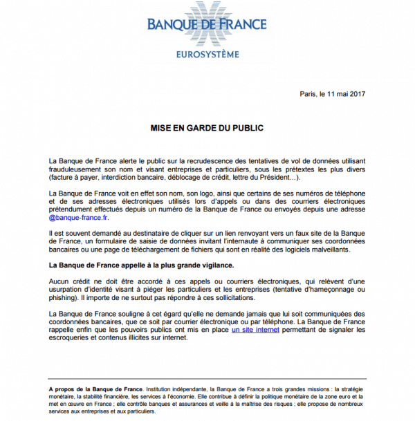 Attention aux faux mails semblant provenir de la Banque de France !  SOSPC