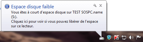 Windows 7 : désactiver les messages d'alerte d'espace disque faible. tuto