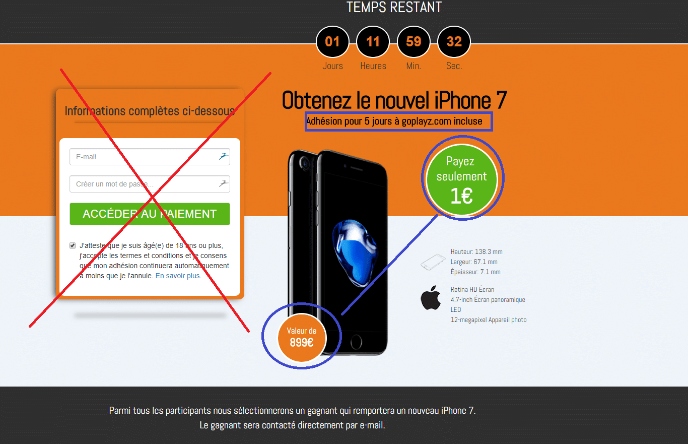 arnaque iPhone 7 à 1€