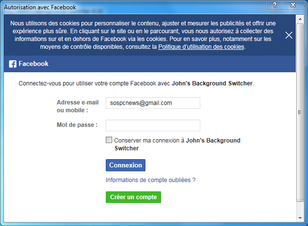 John’s Background Switcher : personnalisez le fond d'écran de votre ordinateur. Exemple Facebook 3