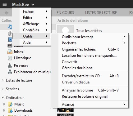MusicBee lecteur audio nombreuses fonctionnalités.