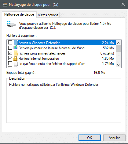Nettoyage disque sous Windows.