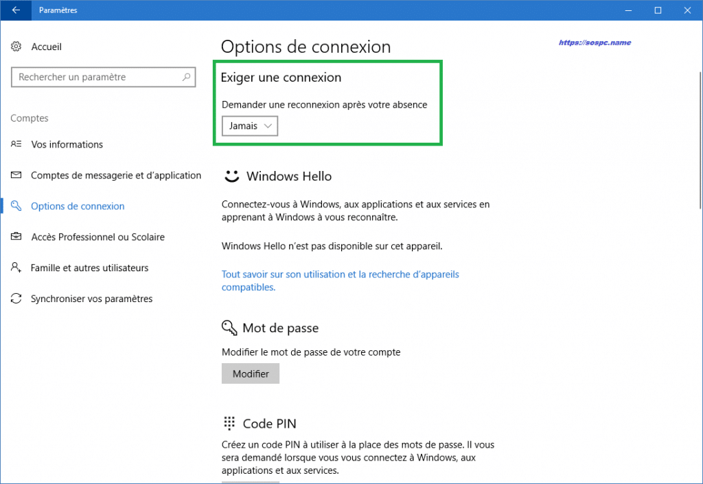 Windows 10 comment supprimer la demande de mot de passe à la sortie de veille.