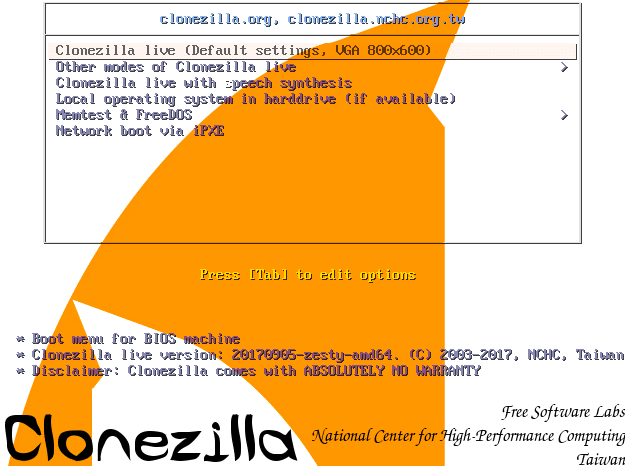 Clonezilla : Backup/Clonage de Disque, tutoriel sospc.name capture 1.