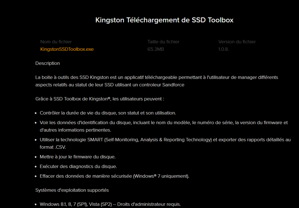 KINGSTON SSD TOOLBOX TELECHARGER