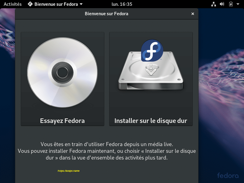 La distribution Fedora 29 en mode live image 16