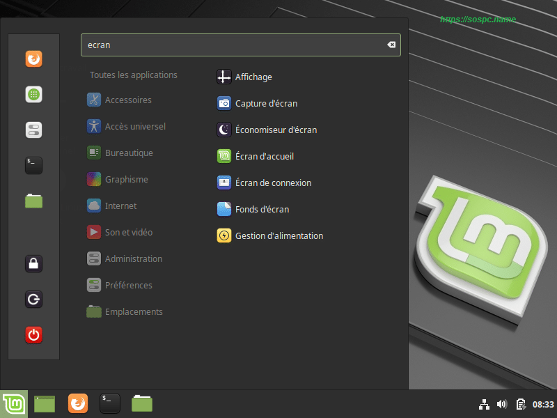 L’écran d’accueil de Linux Mint, image 1