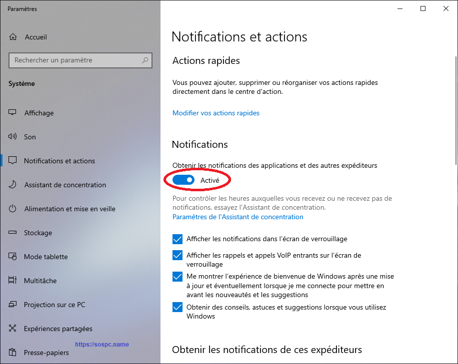 Windows 10 : désactiver les notifications/pubs dans le coin de votre écran.