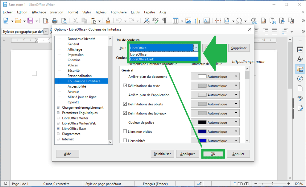 LibreOffice 7.4 Mode Sombre